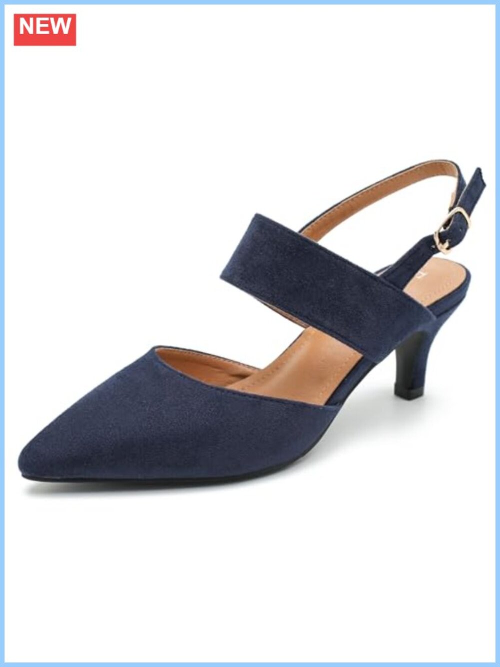 Kitten Heel Slingback Pumps Pointed Toe Ankle Strap Buckle Dress Office Shoes